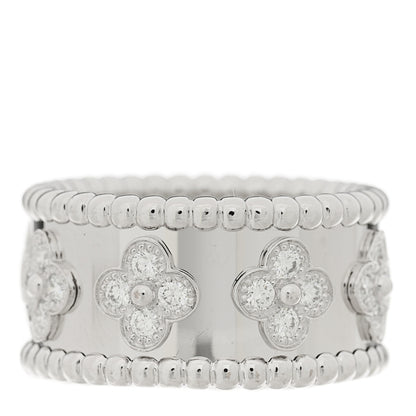 Van Cleef & Arpels 18K White Gold Diamond Medium Perlee Clover Band Ring 52 6 1 of 5