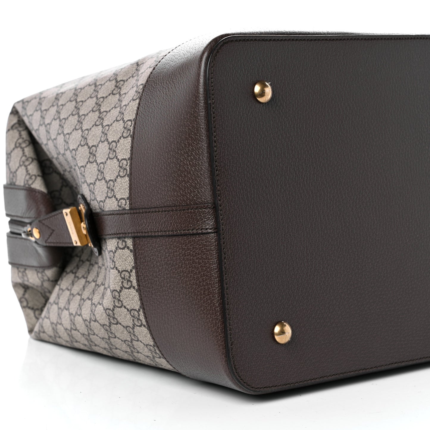 GG Supreme Monogram Textured Dollar Calfskin Web Savoy Travel Bag Beige Ebony New Acero