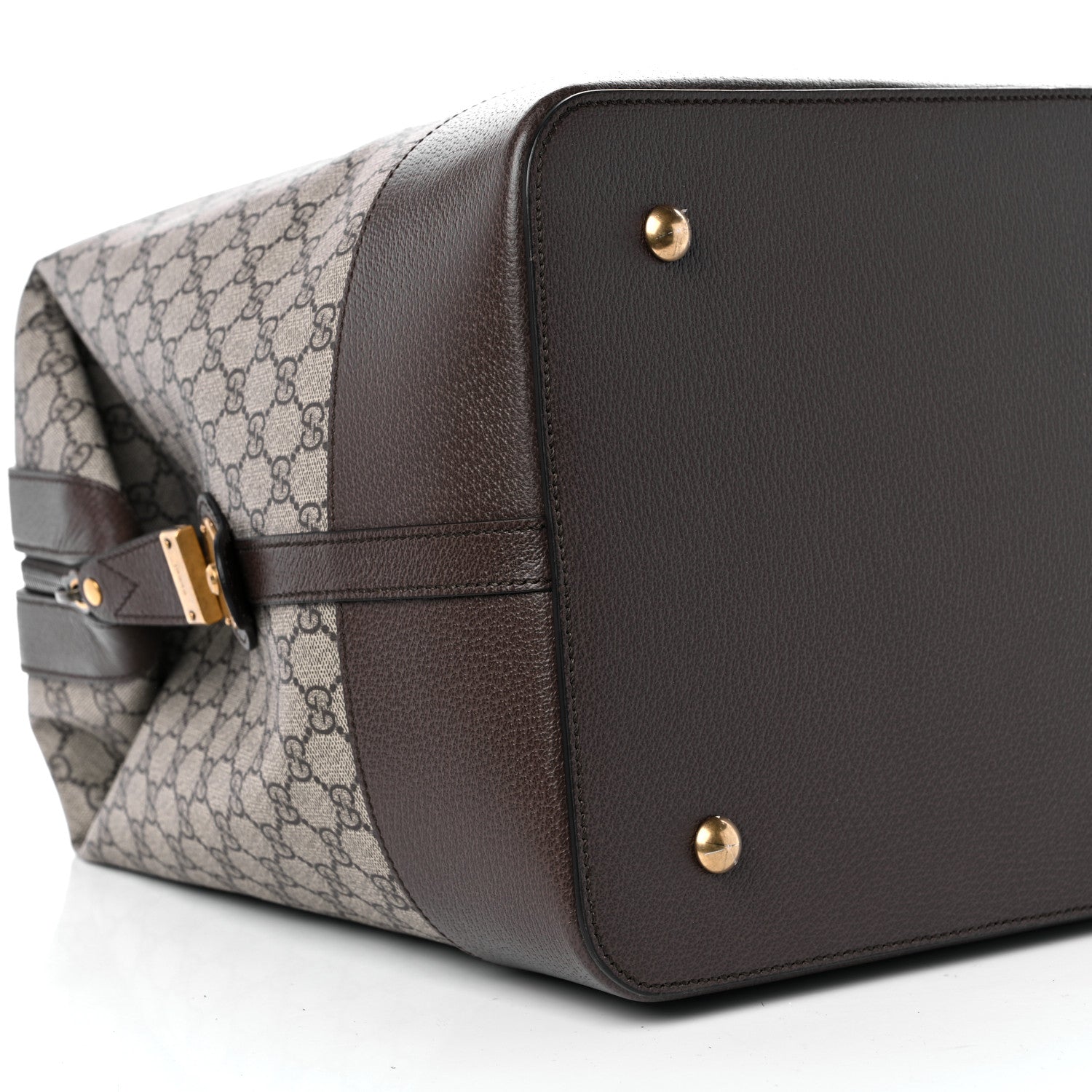 Gucci GG Supreme Monogram Textured Dollar Calfskin Web Savoy Travel Bag Beige Ebony New Acero 8 of 10