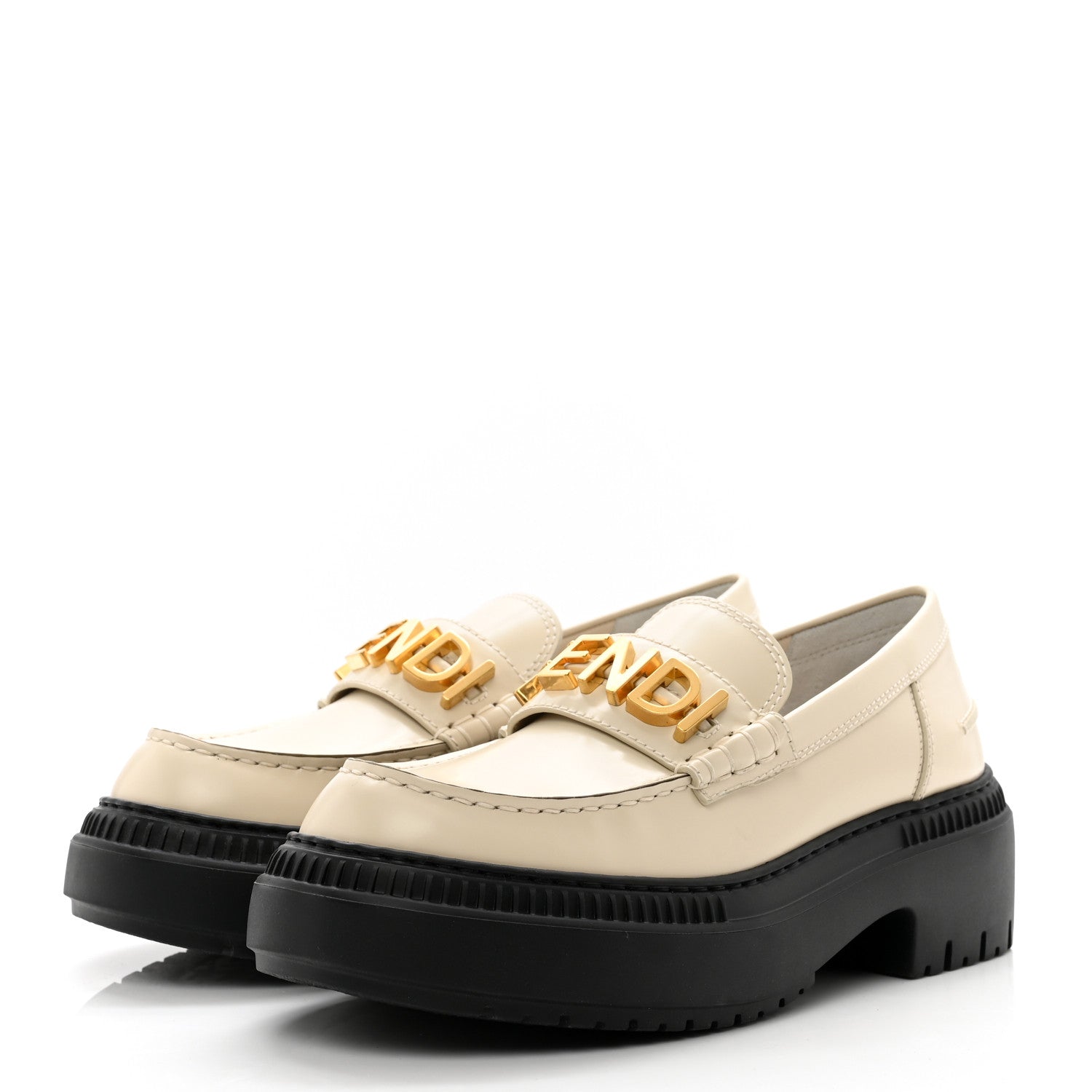 Fendi Vitello Abrasivato Fendigraphy 50mm Loafers 38.5 Blanco Babe 3 of 9