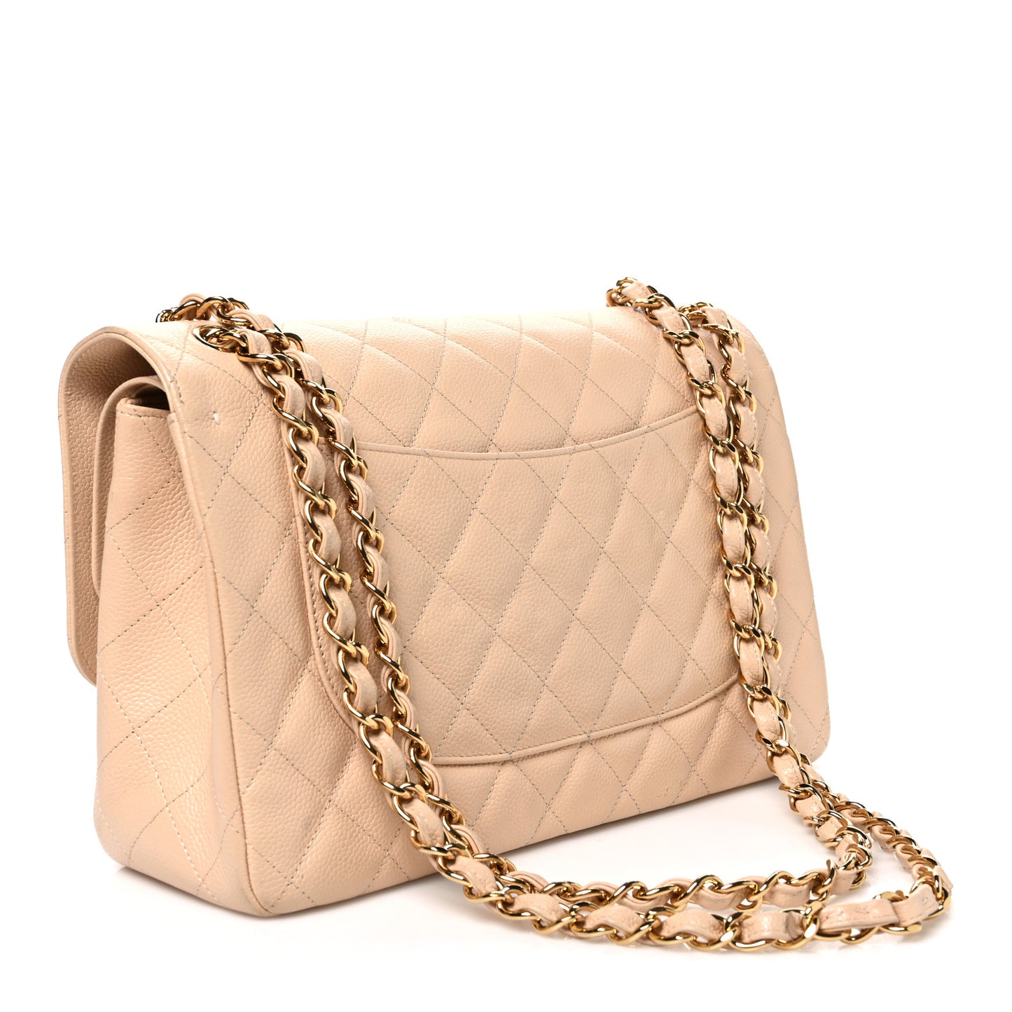 Caviar Quilted Jumbo Double Flap Beige