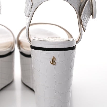 Jimmy Choo Crocodile Embossed Calfskin Abigail 100 Wedge Sandal 39 White 10 of 12
