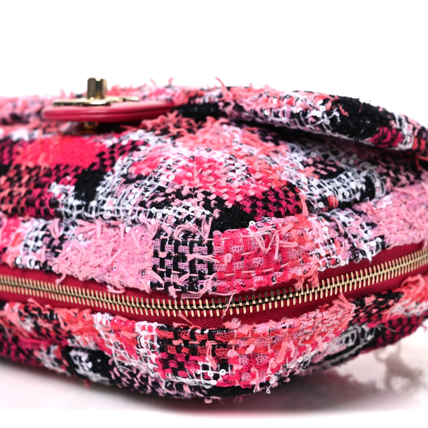 Tweed Sequins CC Logo Coco Beach Convertible Flap Tote Pink Multicolor