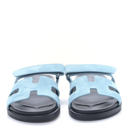 Hermes Suede Goatskin Womens Chypre Sandals 38 Bleu Mineral 5 of 18