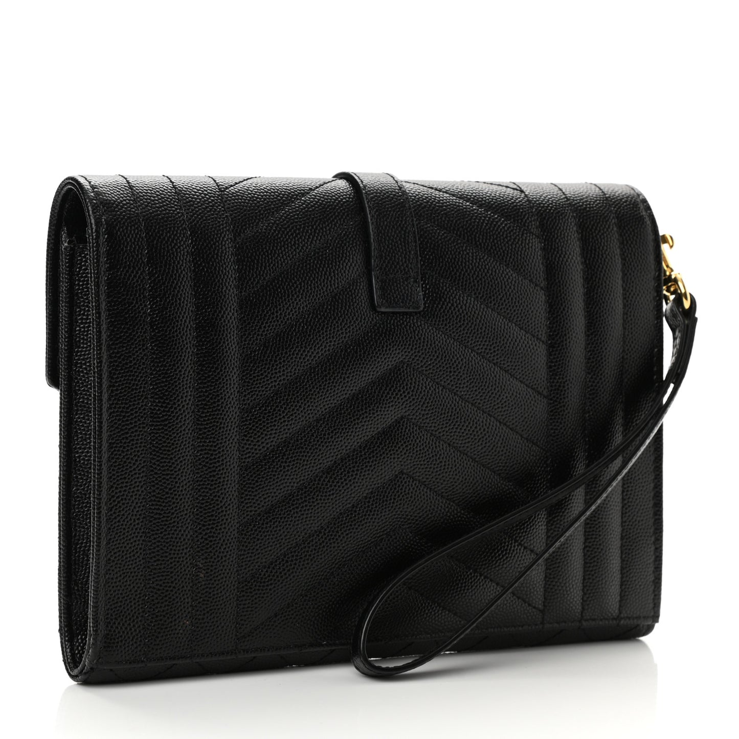 Grain De Poudre Textured Mixed Matelasse Triquilt Monogram Clutch Black