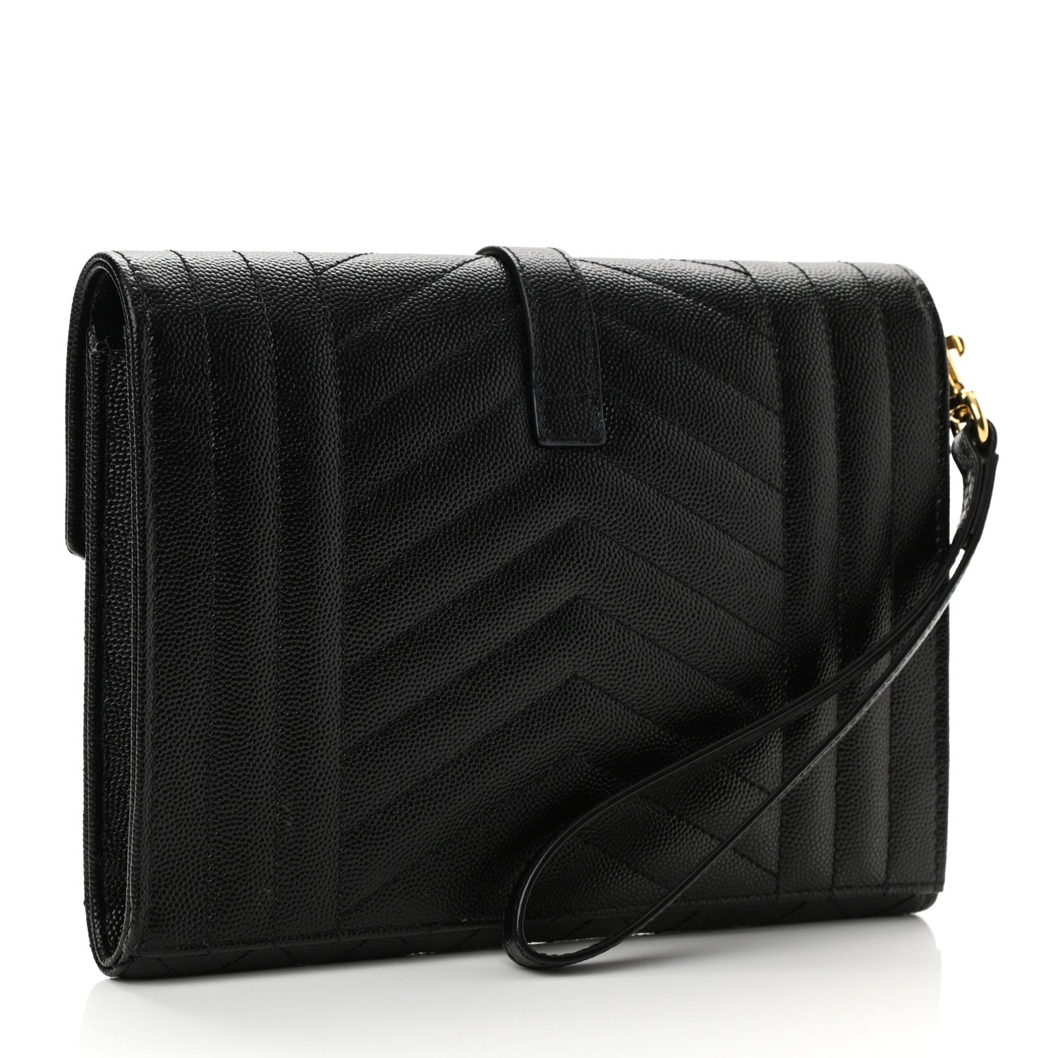 Saint Laurent Grain De Poudre Textured Mixed Matelasse Triquilt Monogram Clutch Black 3 of 7