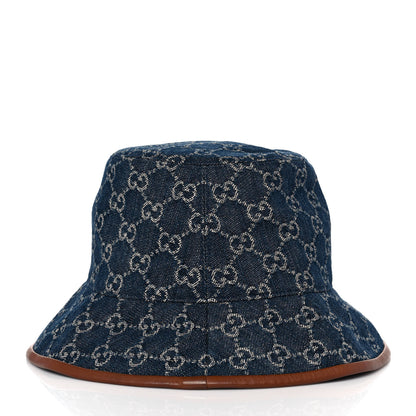 Gucci Washed Jacquard Denim Nappa GG Monogram Oscar Bucket Hat S Denim Cuir 3 of 7