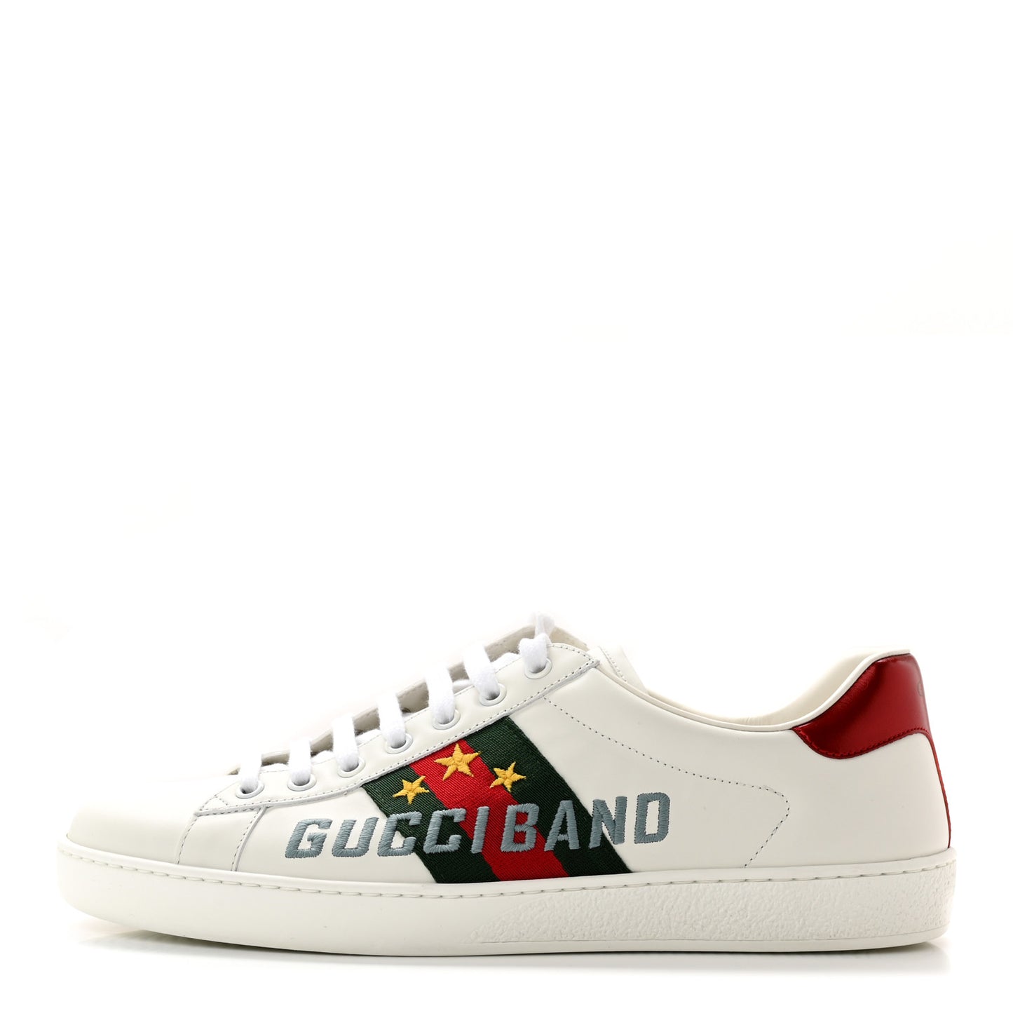 Calfskin Web Mens Gucci Band Ace Sneakers 8 White