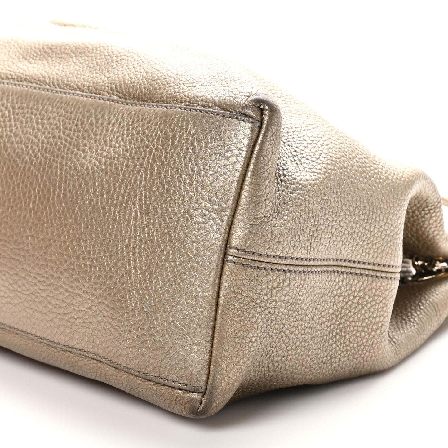 Metallic Pebbled Calfskin Medium Soho Chain Shoulder Bag Golden Beige