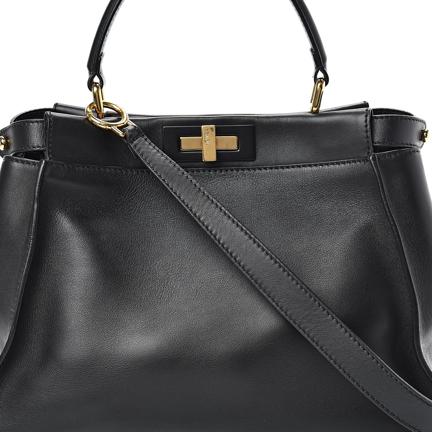 Fendi Vitello Seta Shiny Nappa Medium Peekaboo Iconic Satchel Black 8 of 13