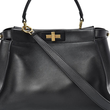 Fendi Vitello Seta Shiny Nappa Medium Peekaboo Iconic Satchel Black 8 of 13