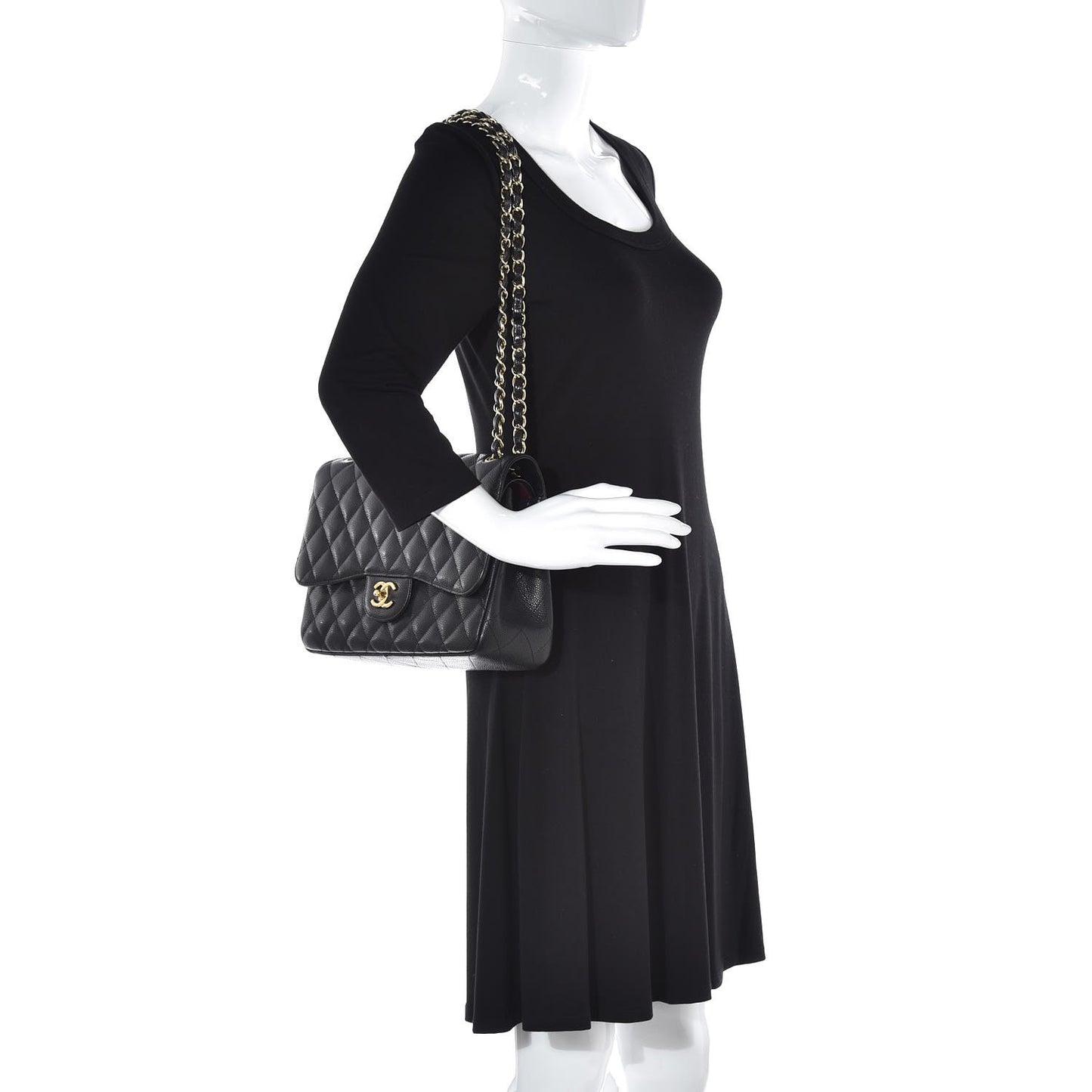 Caviar Quilted Jumbo Double Flap Black