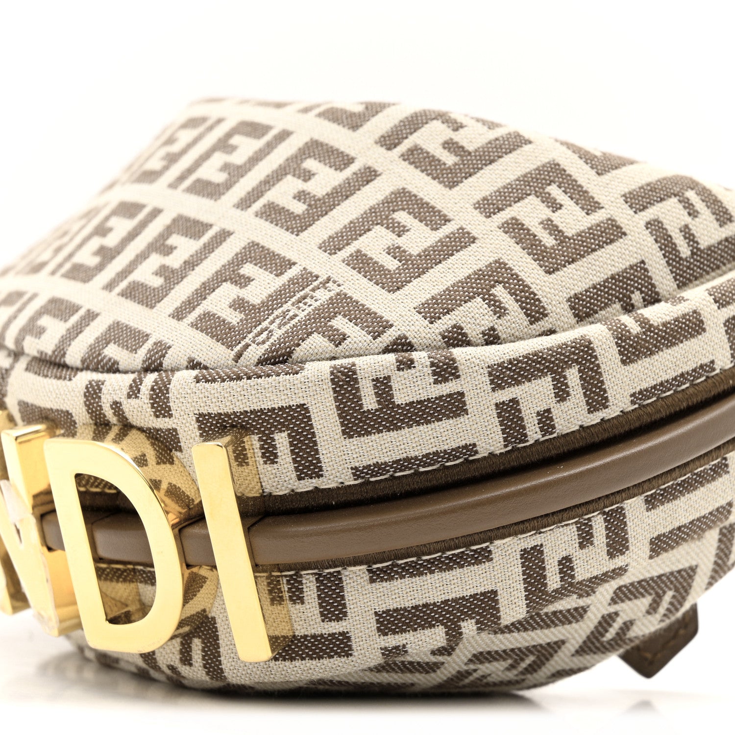 Fendi Fabric Jacquard FF 1974 Nano Fendigraphy Hobo Charm Beige 10 of 12