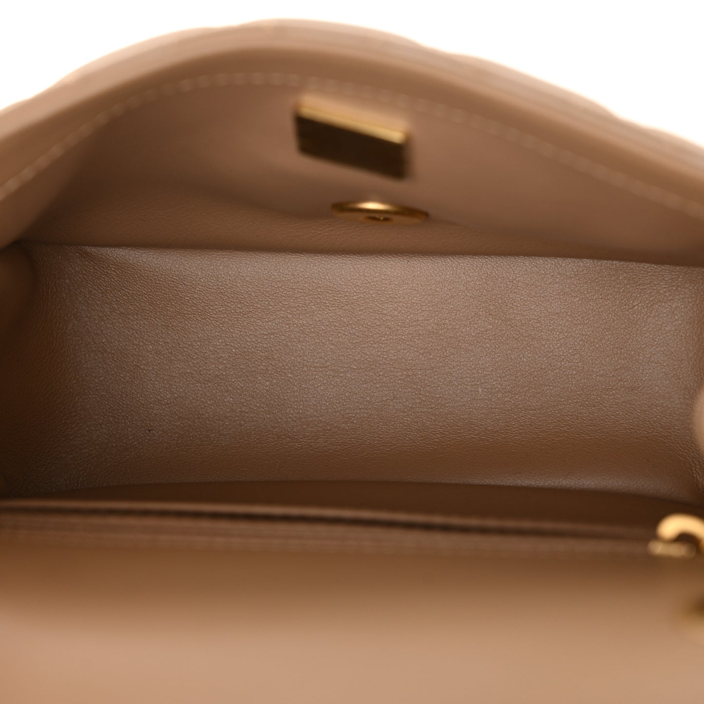 Lambskin Quilted Mini Pearl Crush Flap Dark Beige