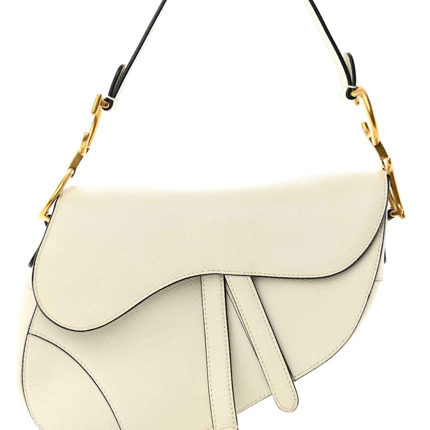 Grained Calfskin Saddle Bag White
