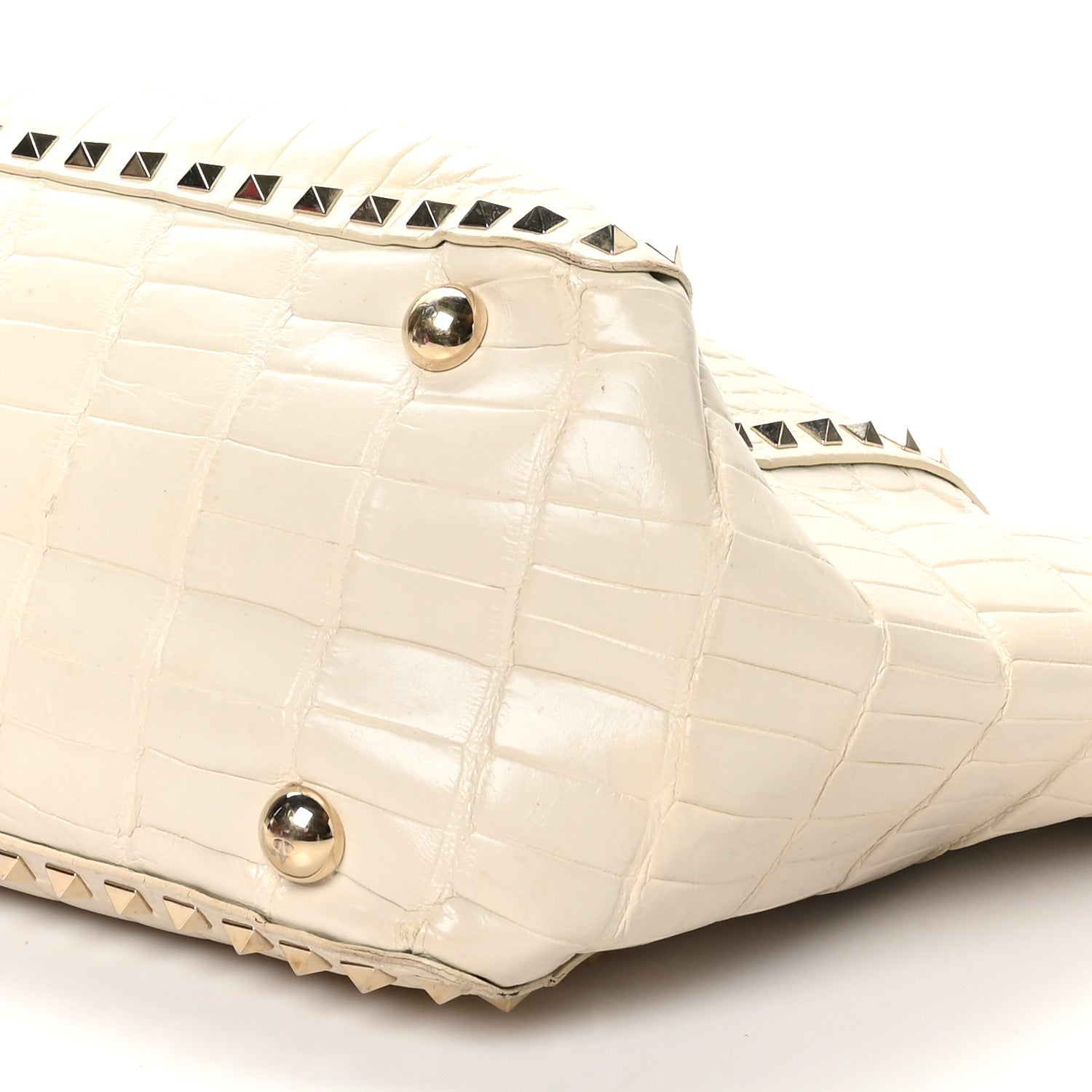 Valentino Garavani Calfskin Crocodile Embossed Medium Rockstud Tote Ivory 9 of 12