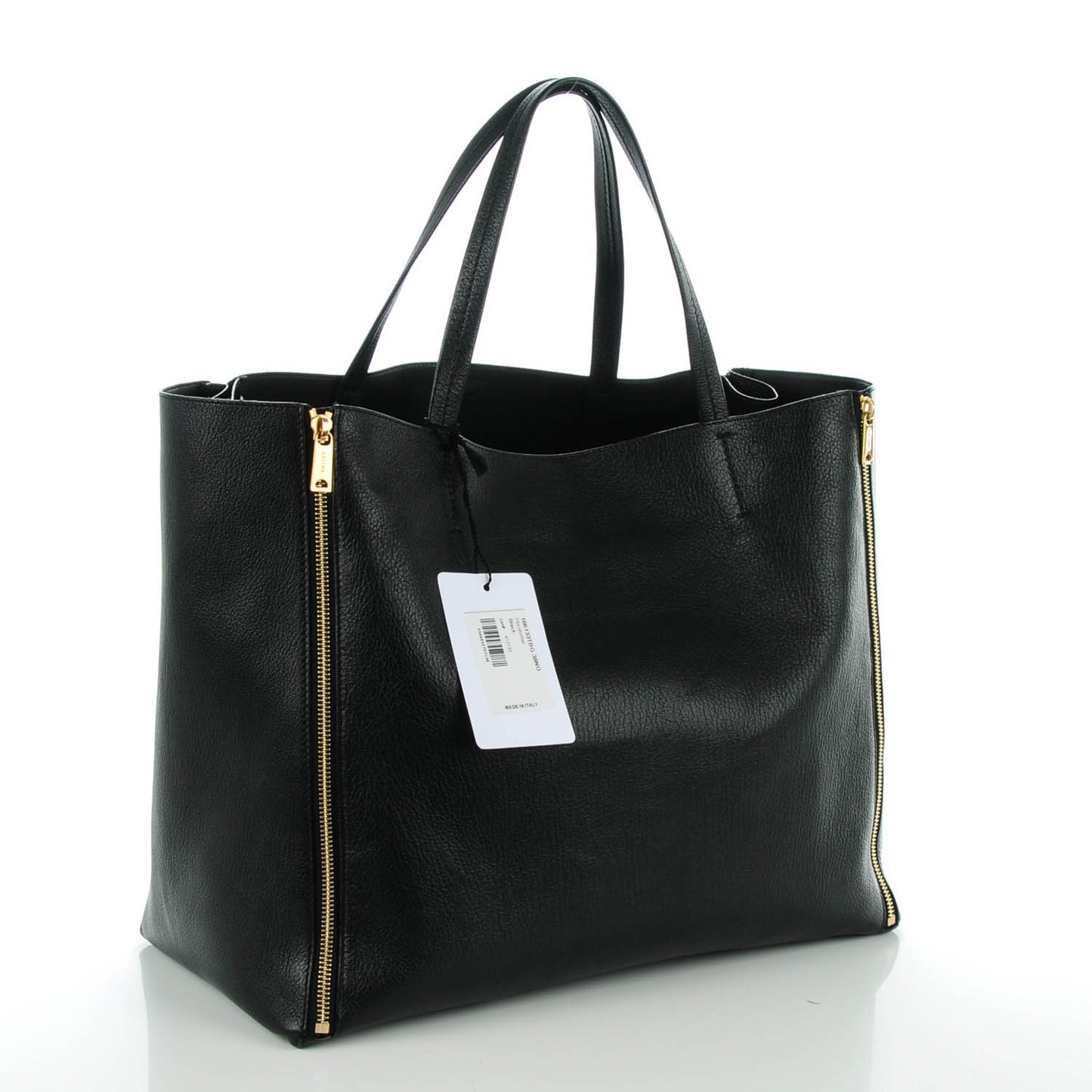 Goatskin Horizontal Zipper Gusset Cabas Black