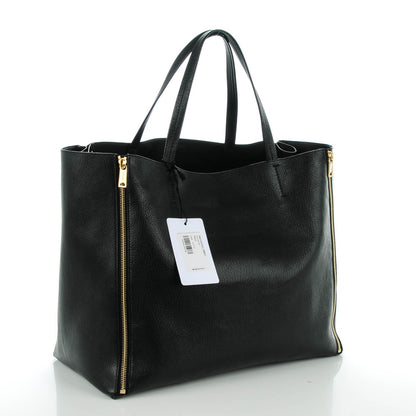 Celine Goatskin Horizontal Zipper Gusset Cabas Black 3 of 8