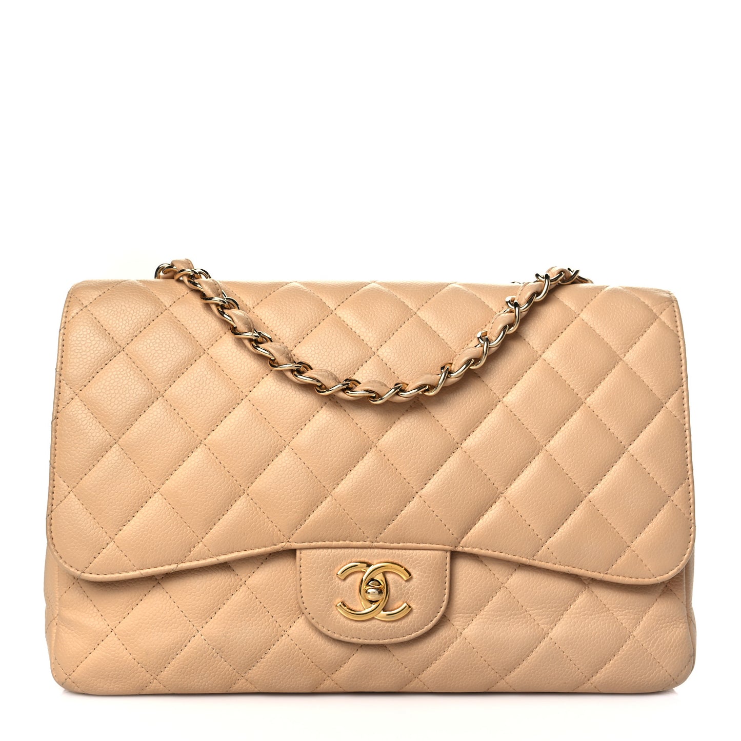Caviar Quilted Jumbo Single Flap Beige