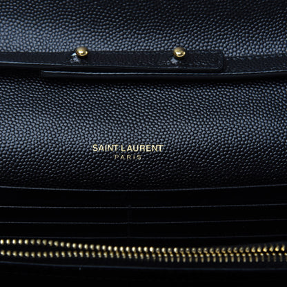 Saint Laurent Grain De Poudre Mixed Matelasse Triquilt Monogram Chain Wallet Black 6 of 9