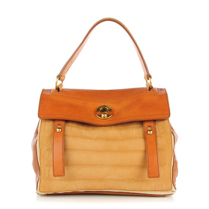 Saint Laurent Crocodile Embossed Nubuck Calfskin Medium Muse Two Tote Tan 1 of 8