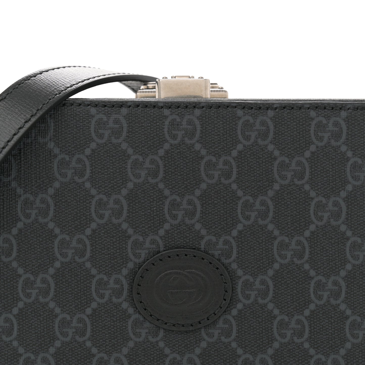 GG Supreme Monogram Azalea Calfskin Retro Interlocking G Shoulder Bag Black