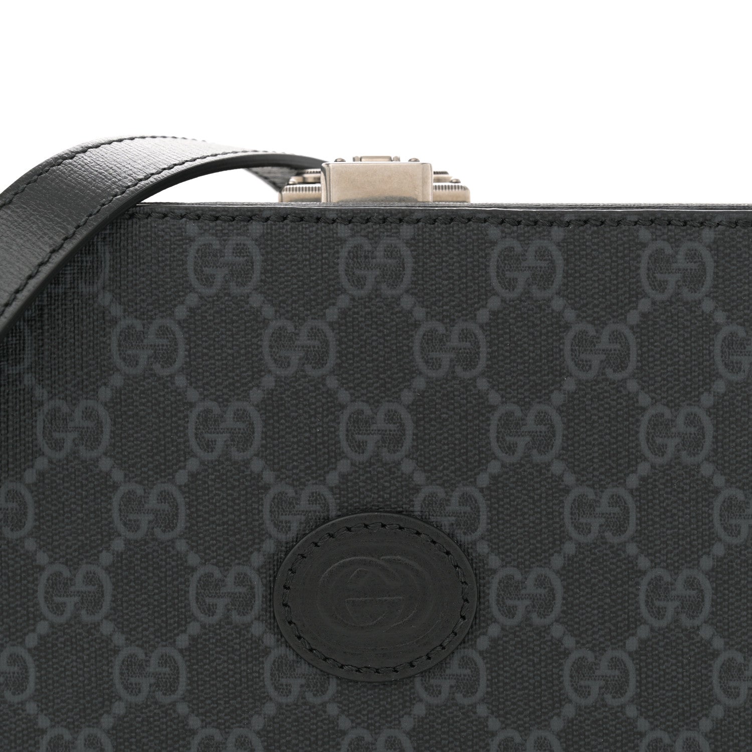 Gucci GG Supreme Monogram Azalea Calfskin Retro Interlocking G Shoulder Bag Black 8 of 10