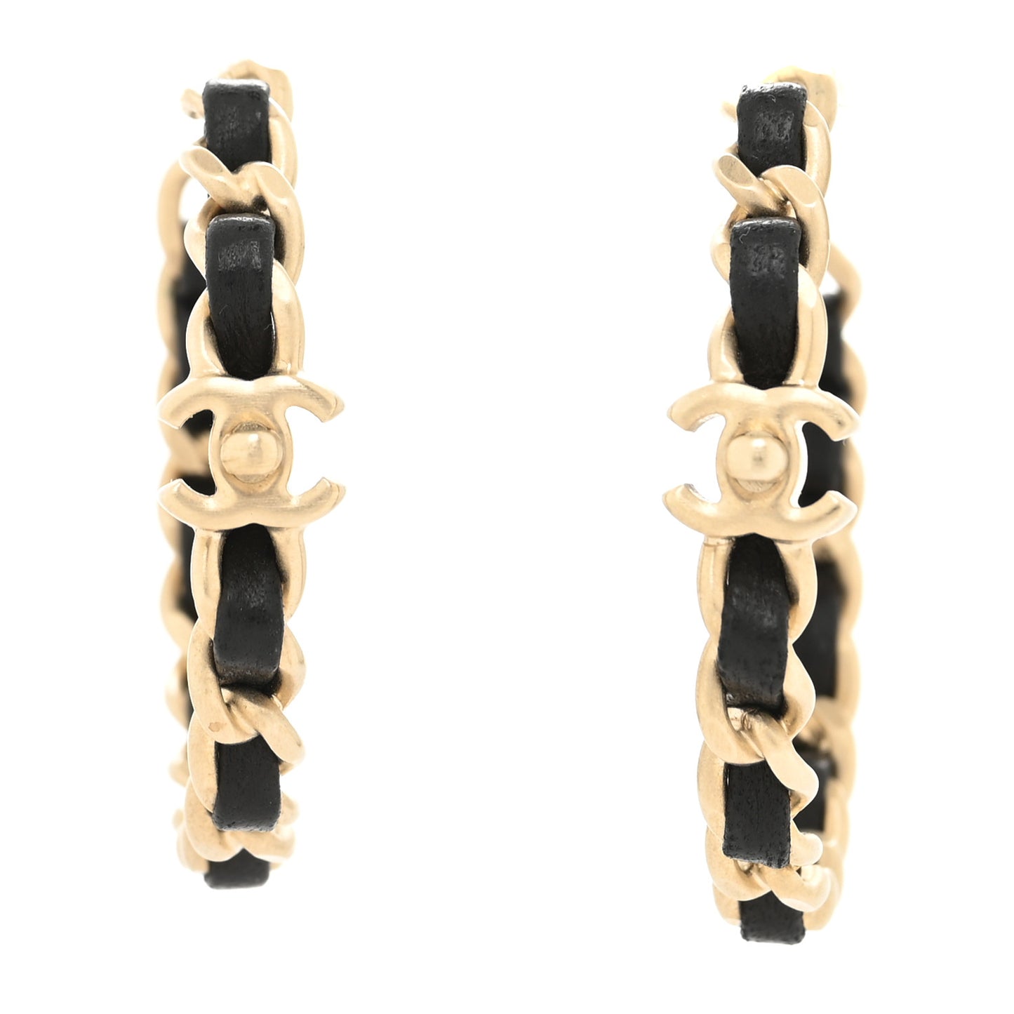 Lambskin CC Turnlock Chain Hoop Earrings Gold Black