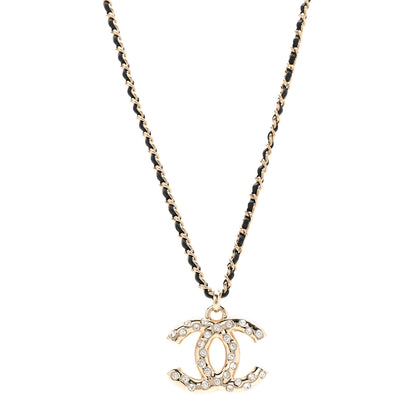 Chanel Lambskin Crystal CC Chain Pendant Necklace Black Gold 1 of 6