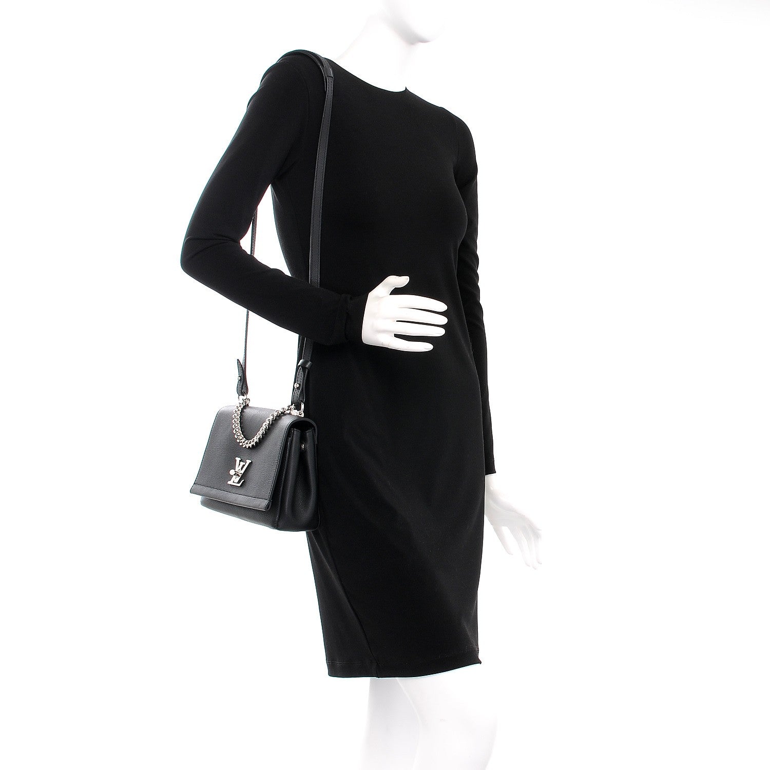 Louis Vuitton Calfskin Lockme II Chain Bag BB Black 2 of 7
