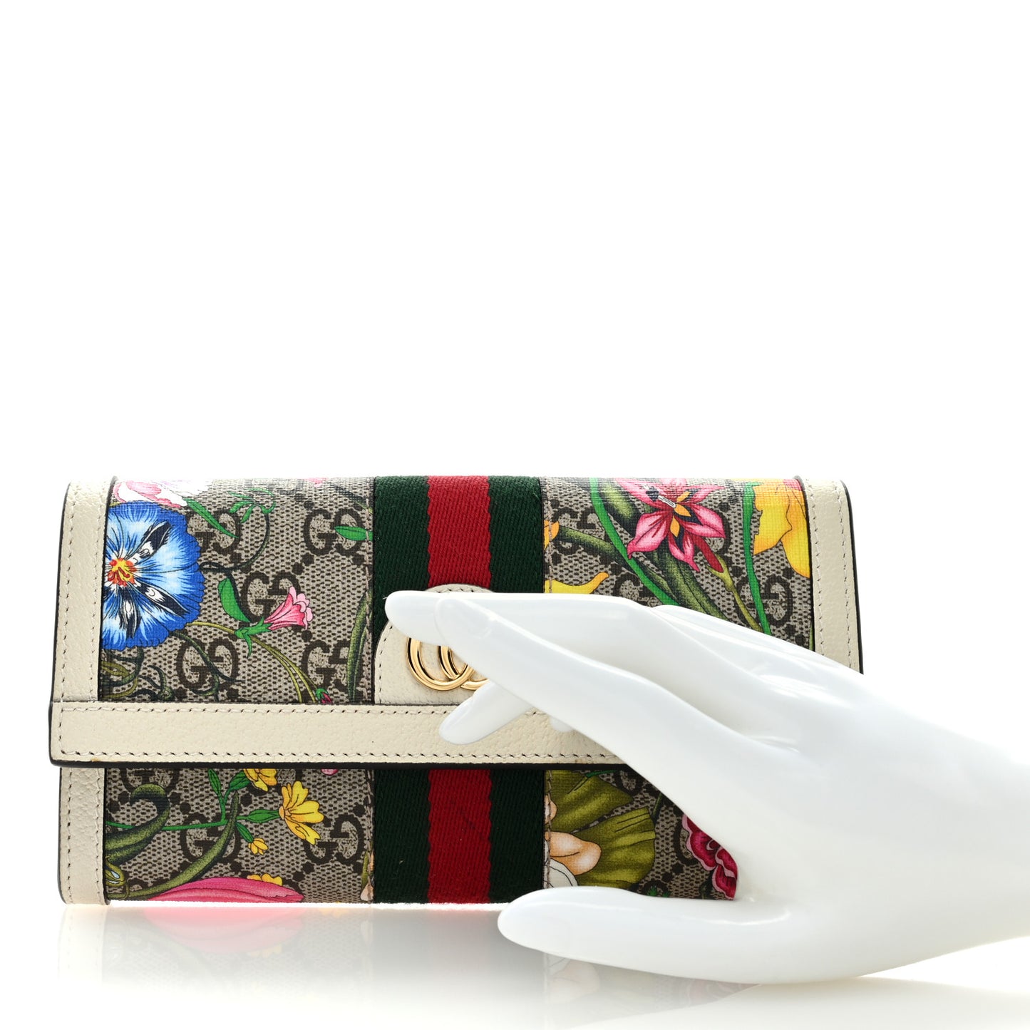 GG Supreme Monogram Flora Web Ophidia Continental Wallet White