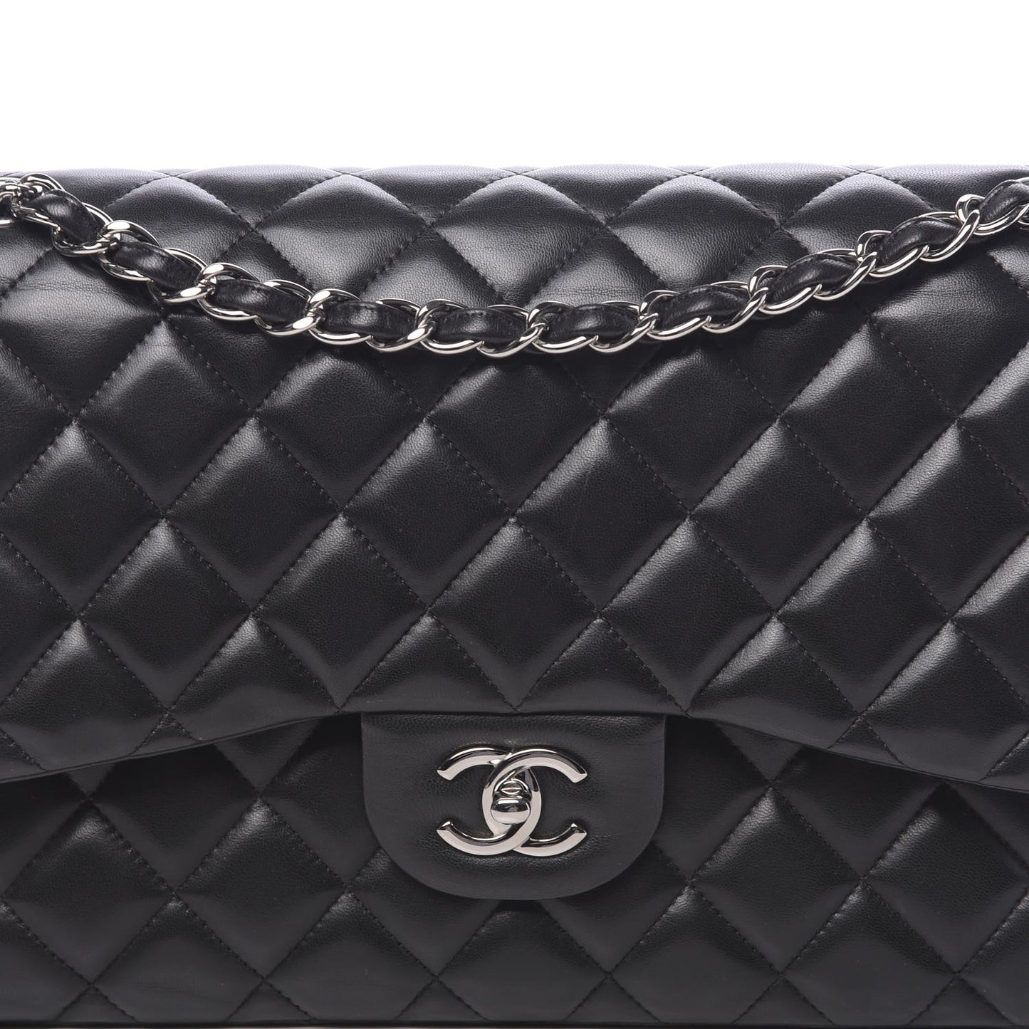 Lambskin Quilted Jumbo Double Flap Black