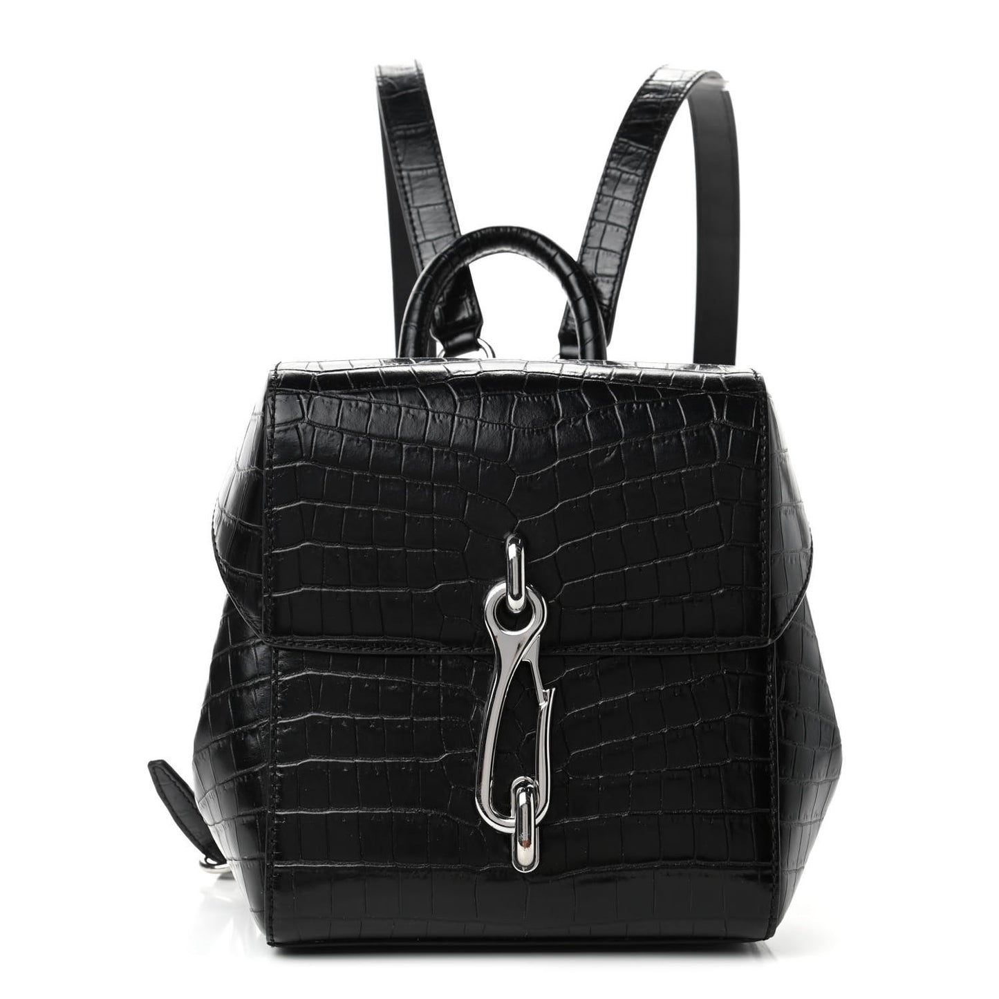 Crocodile Embossed Calfskin Mini Hook Backpack Black