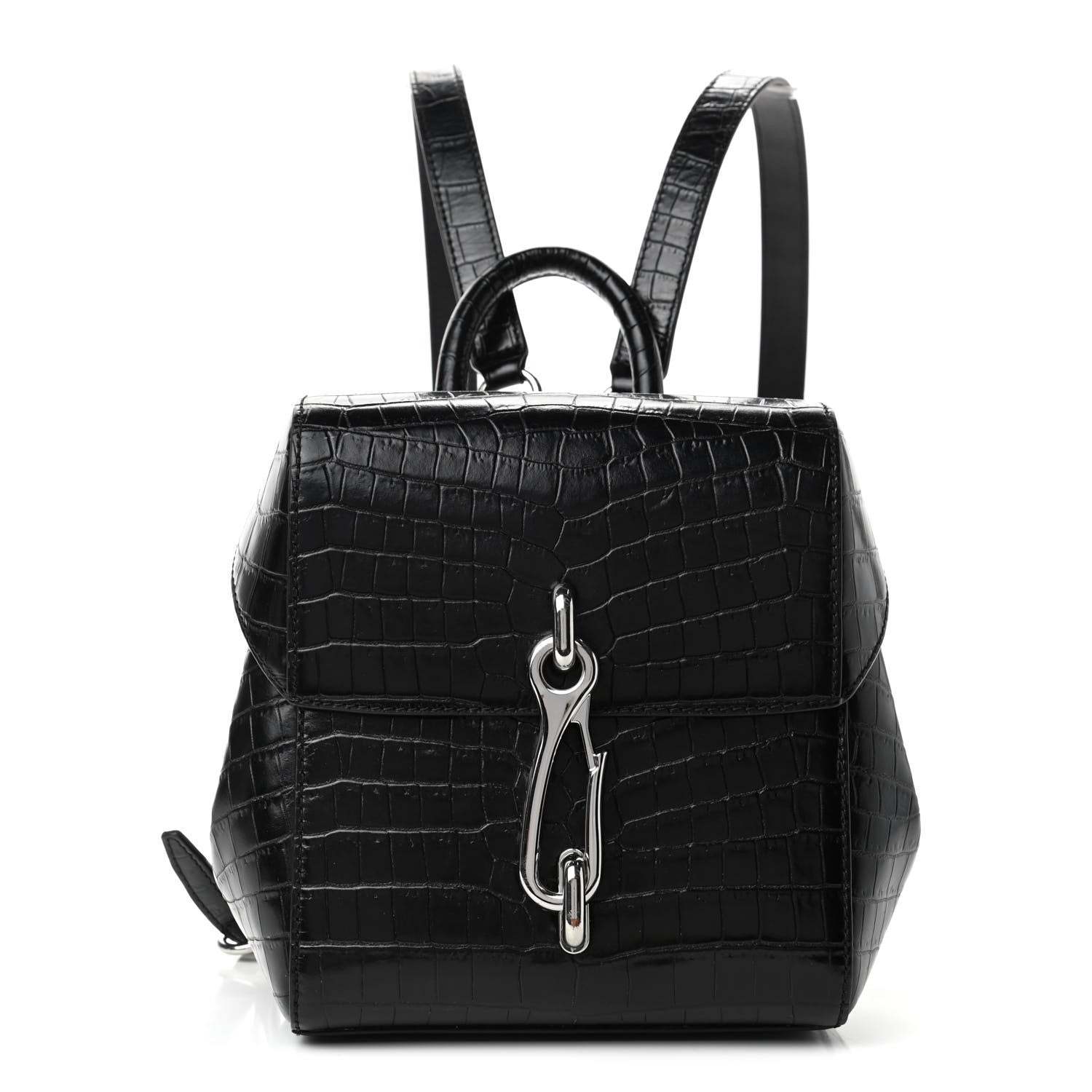 Alexander Wang Crocodile Embossed Calfskin Mini Hook Backpack Black 1 of 4