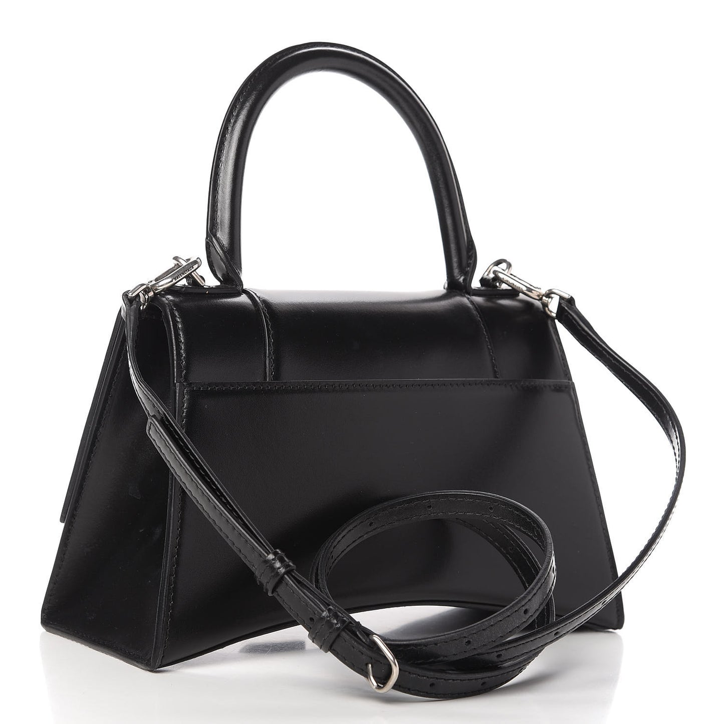Shiny Box Calfskin Graffiti Logo Small Hourglass Top Handle Bag Black Silver