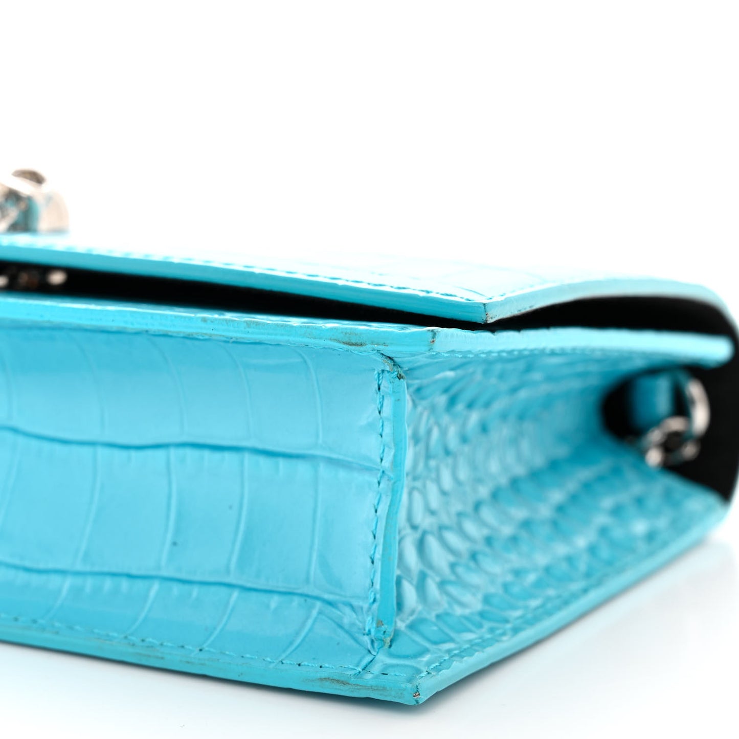 Calfskin Crocodile Embossed Skull Mini Crossbody Bag Cerulean