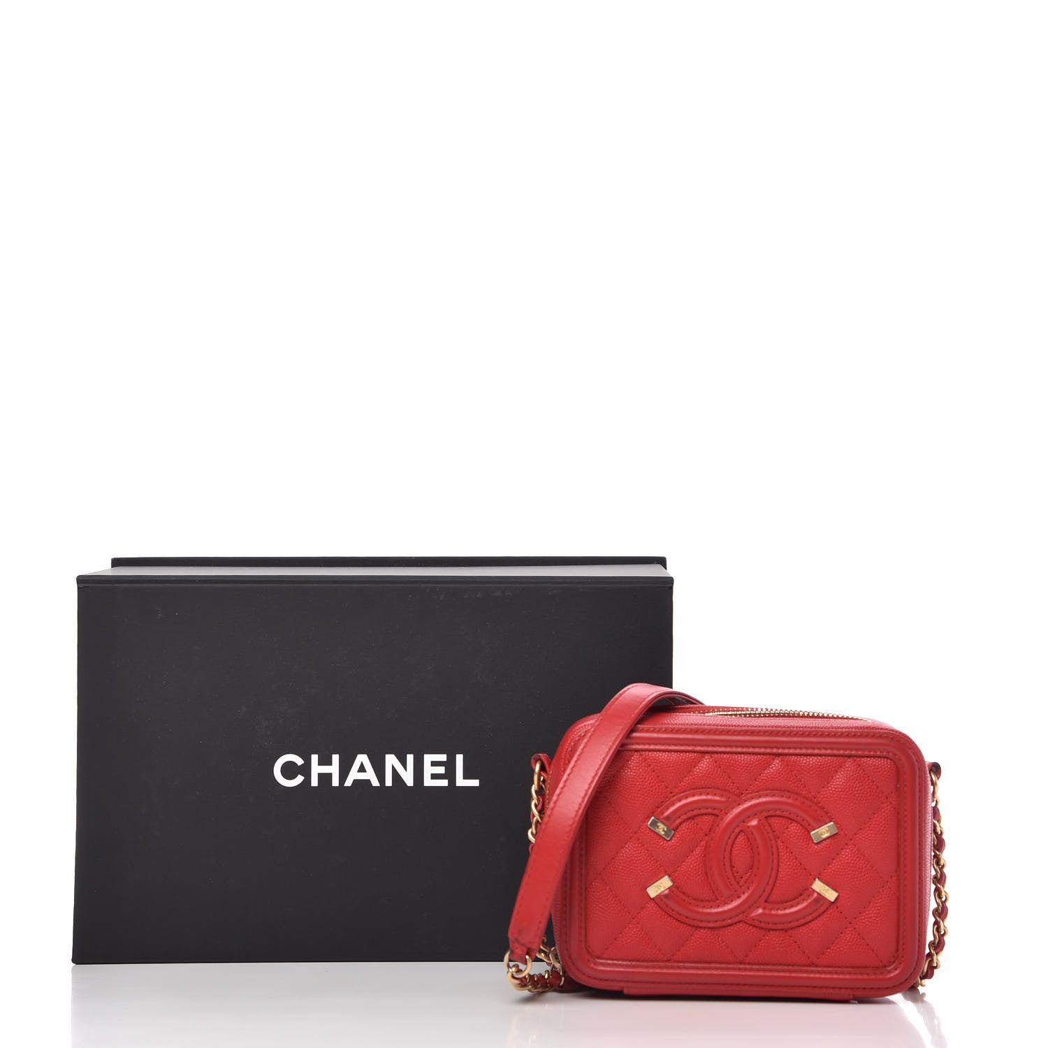 Chanel Caviar Quilted Filigree Vanity Clutch With Chain Red 10 of 10