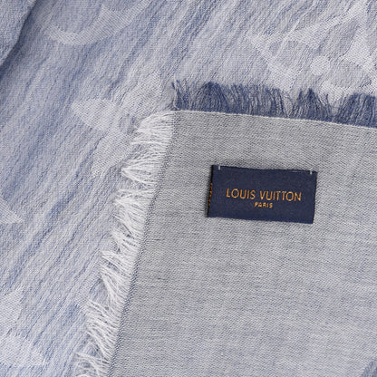 Louis Vuitton Wool Cotton Silk Daily Monogram Stole Denim 4 of 4