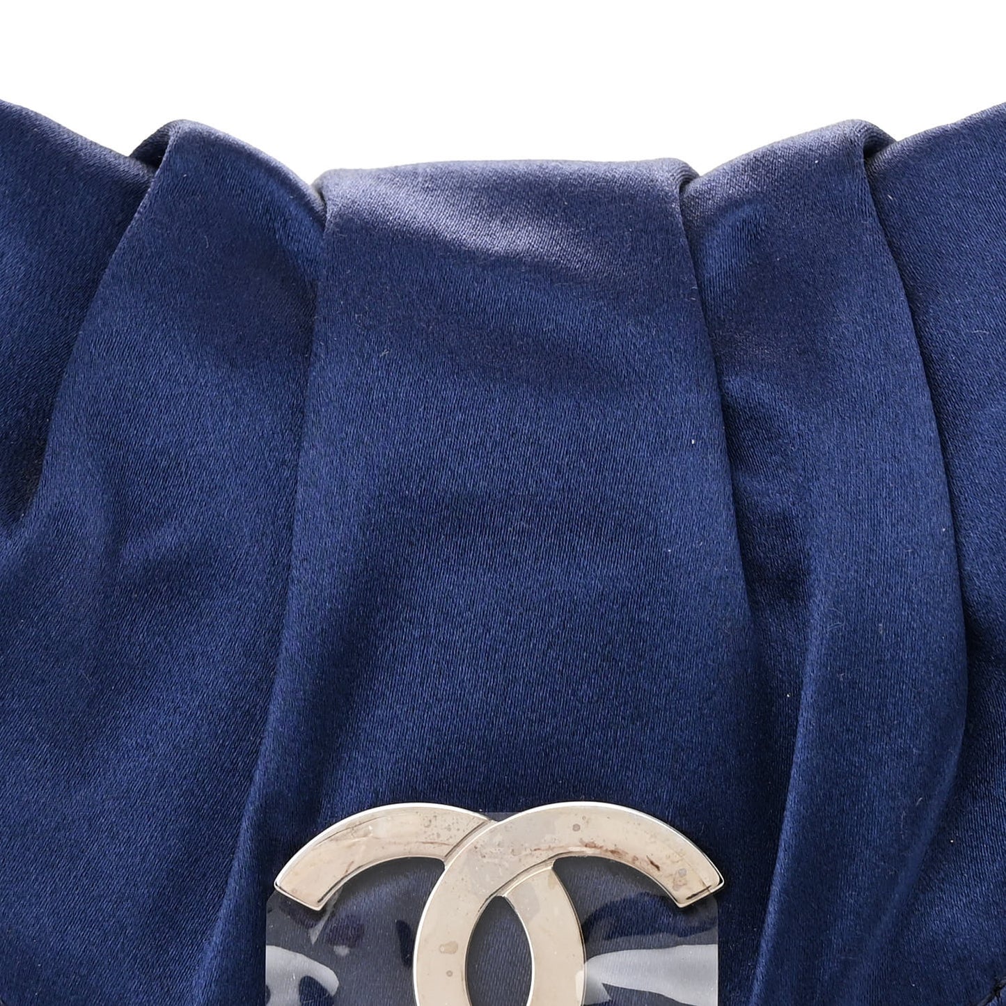 Satin Quilted Half Moon Clutch Blue
