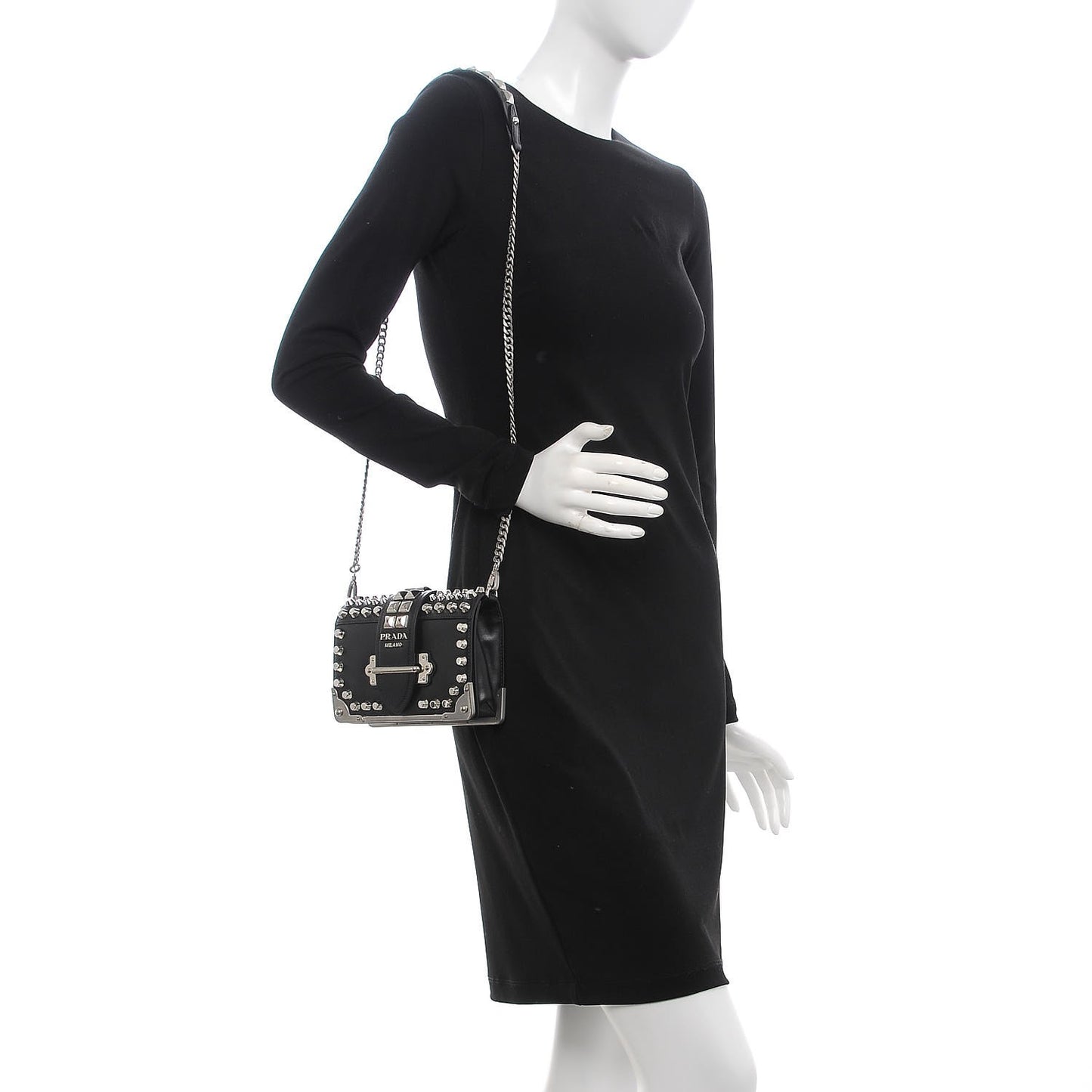 City Calf Saffiano Studded Small Cahier Bag Black