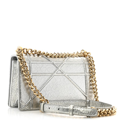 Christian Dior Metallic Ceramic Effect Deerskin Small Diorama Flap Bag Silver 3 of 13
