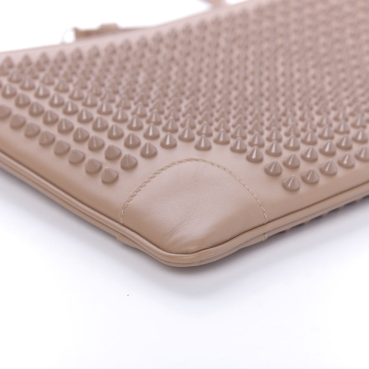 Calfskin Studded Loubiposh Chain Clutch Nude