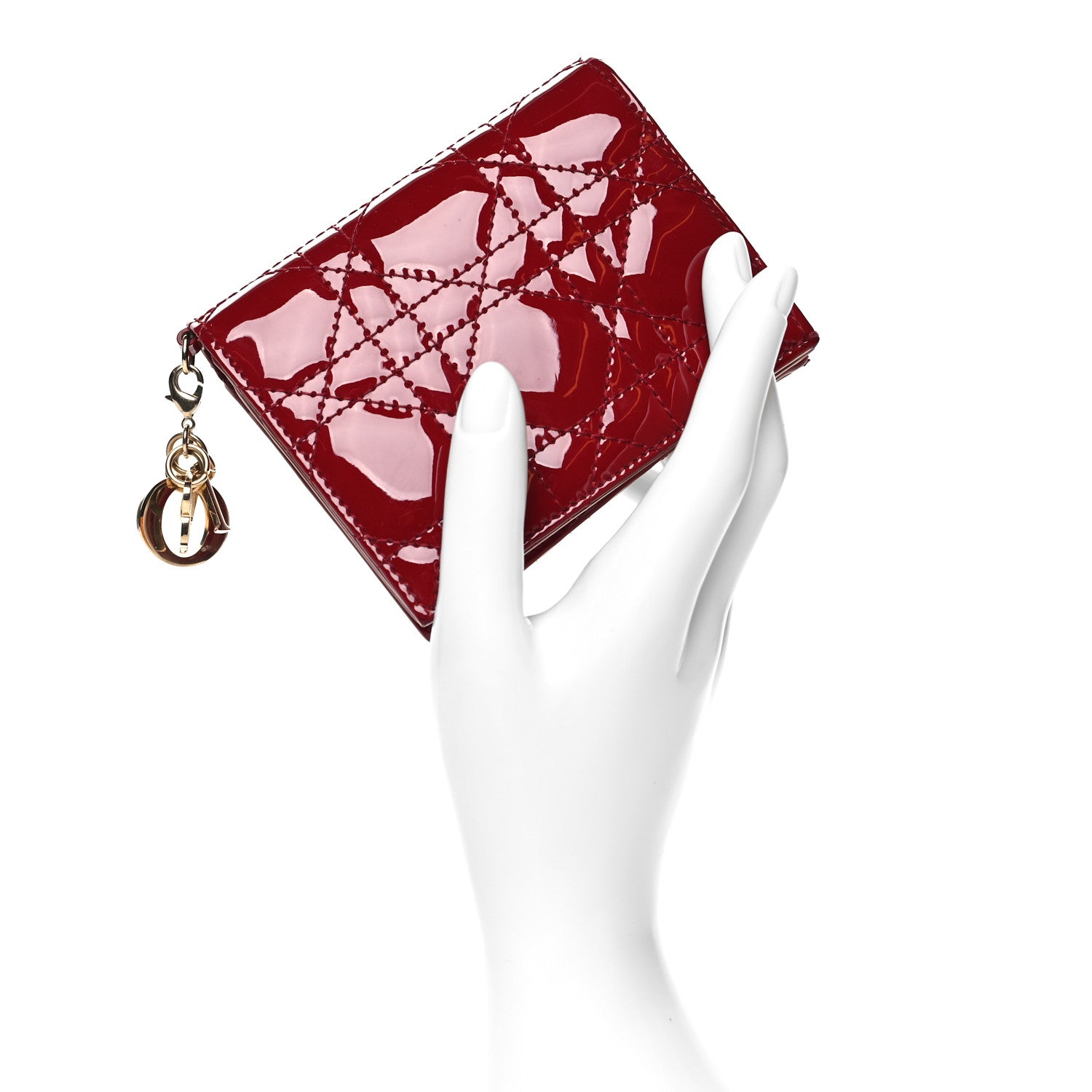 Christian Dior Patent Cannage Mini Lady Dior Wallet Cherry Red 2 of 12