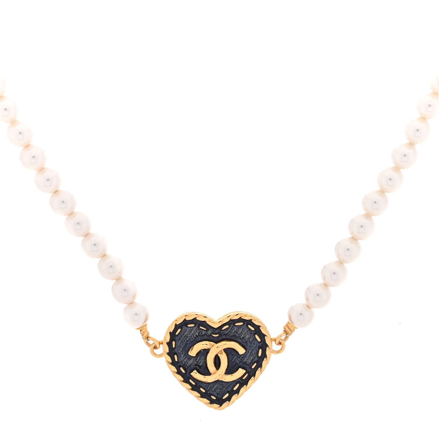 Chanel Metal Denim CC Heart Choker Gold Blue Pearly White 1 of 4