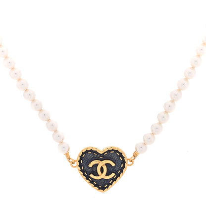Chanel Metal Denim CC Heart Choker Gold Blue Pearly White 1 of 4
