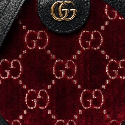 Gucci Velvet GG Monogram Textured Calfskin Round Shoulder Bag Red Cipria Black 8 of 13