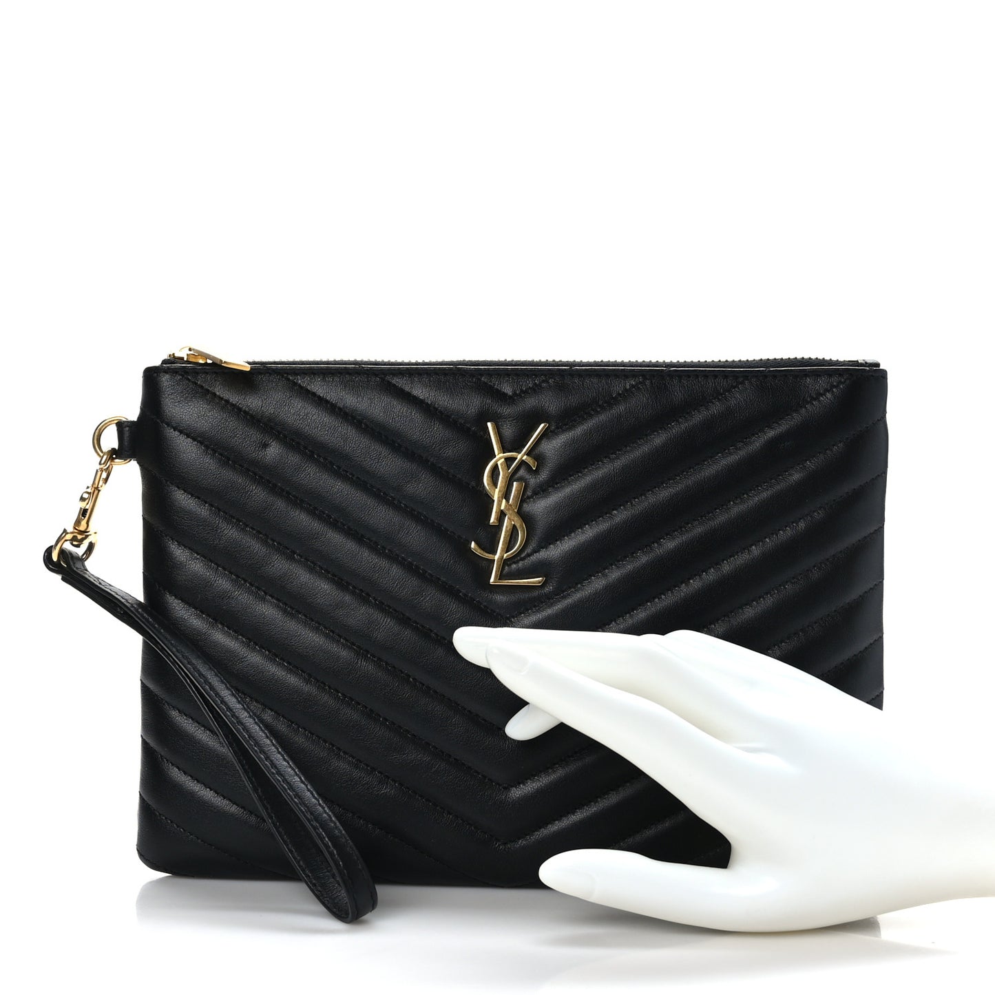 Calfskin Matelasse Chevron Monogram A5 Wristlet Black