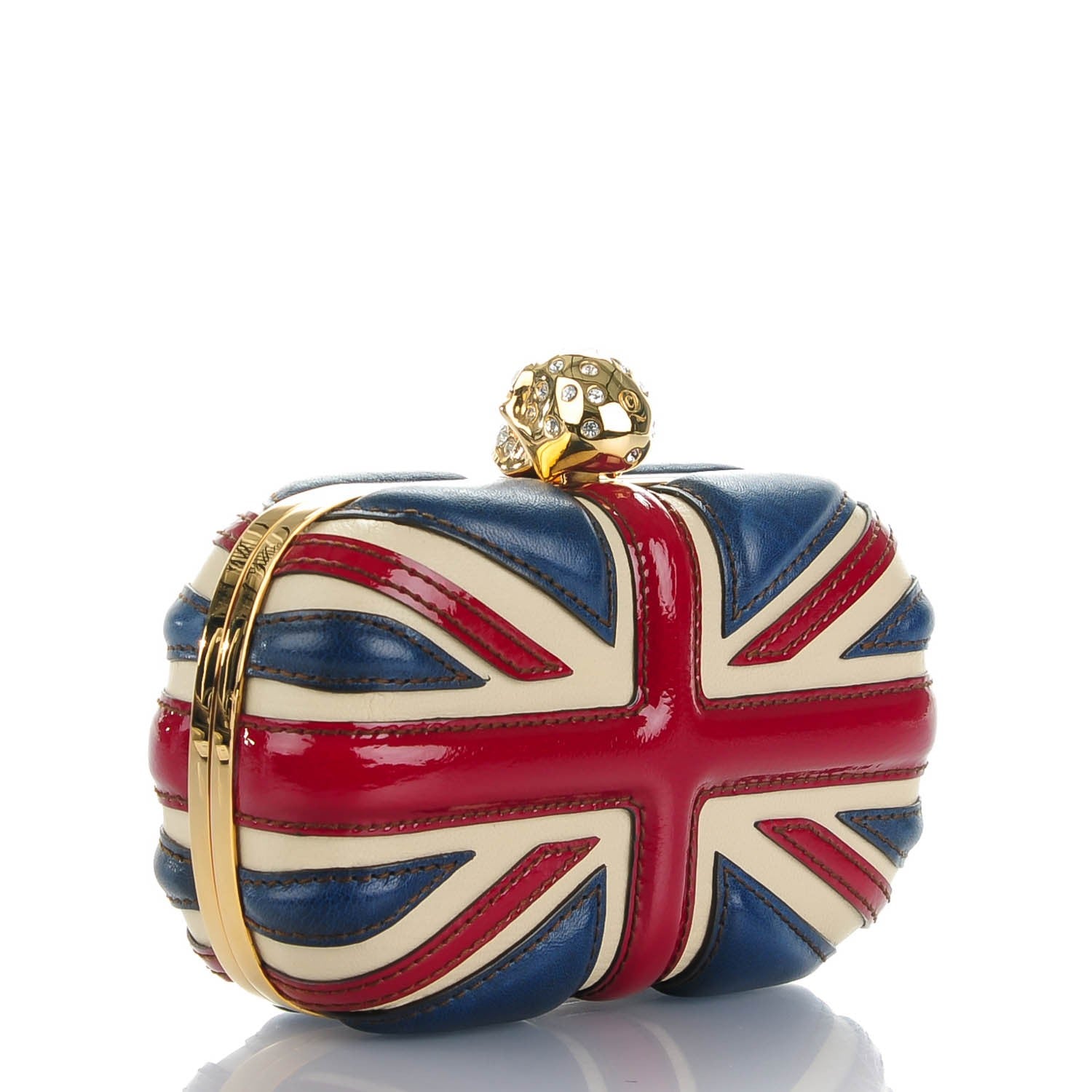 Alexander McQueen Patent Calfskin Britannia Skull Box Clutch Red Blue 3 of 7