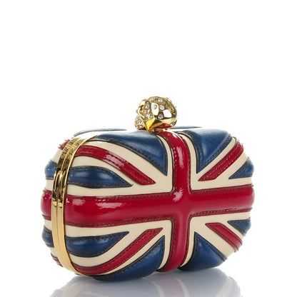 Alexander McQueen Patent Calfskin Britannia Skull Box Clutch Red Blue 3 of 7