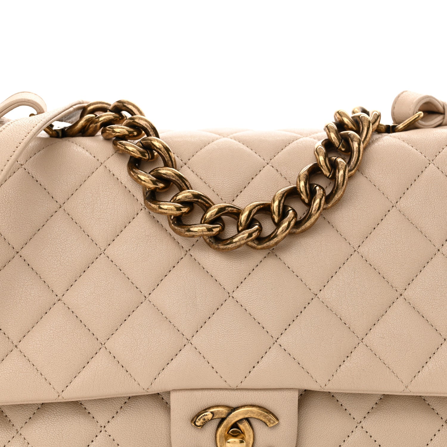Chanel Shiny Sheepskin Quilted Large Trapezio Flap Beige 8 of 14